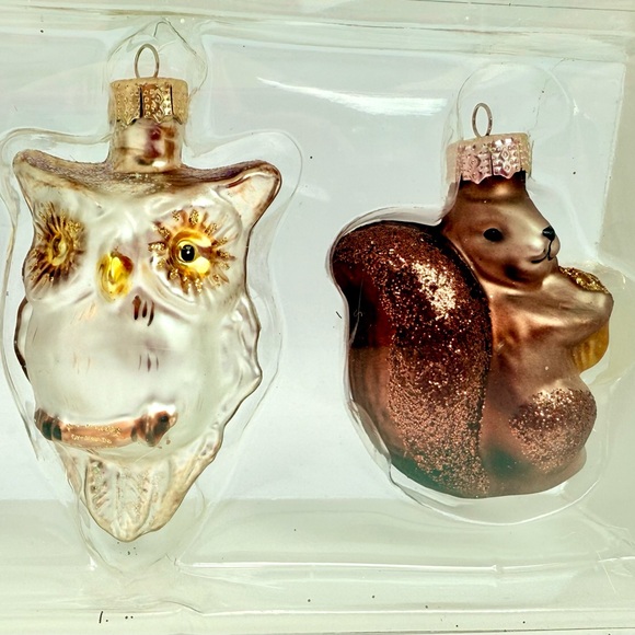 Martha Stewart Collection Mini Molded Woodland Creatures Glass Ornaments Set 4 - Picture 3 of 5